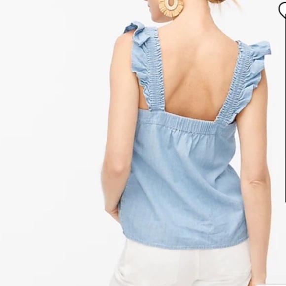 J. Crew Chambray Ruffle Tank Blue  Top Denim size small NEW - Picture 3 of 10